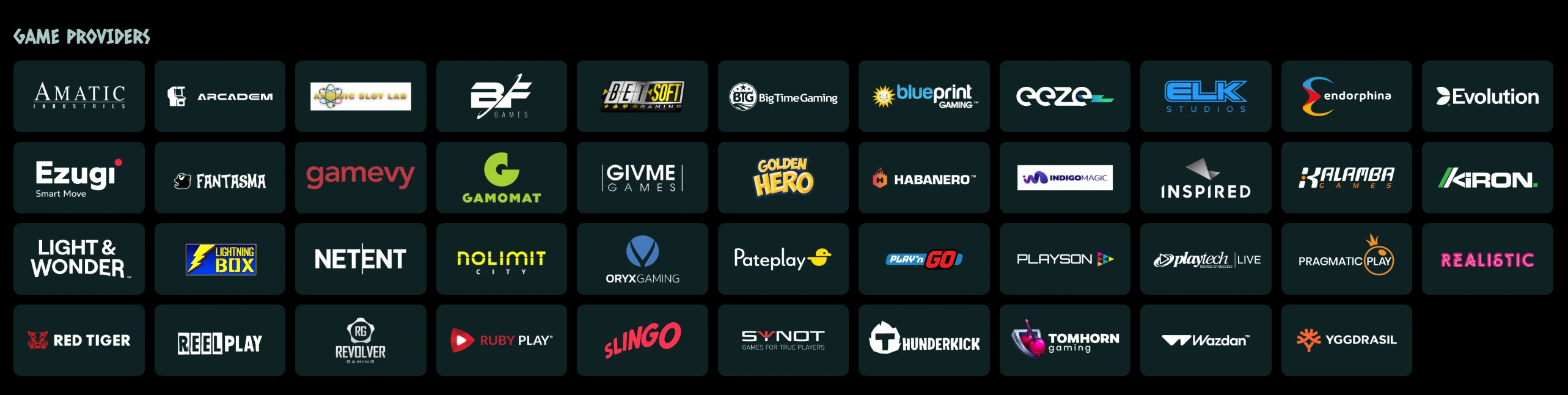 Nords Casino game providers